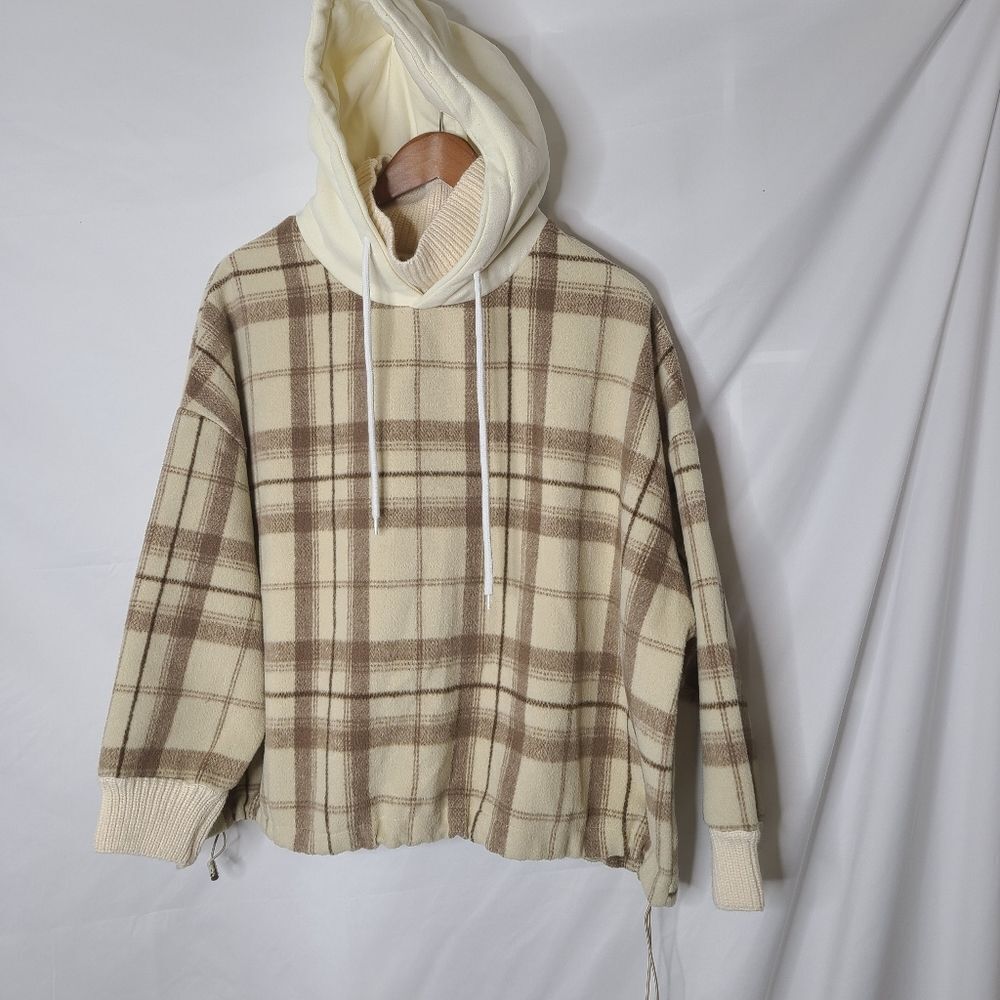 Toon Bear Plaid Turtleneck Hooded Pullover Sweatshirt sz M‎